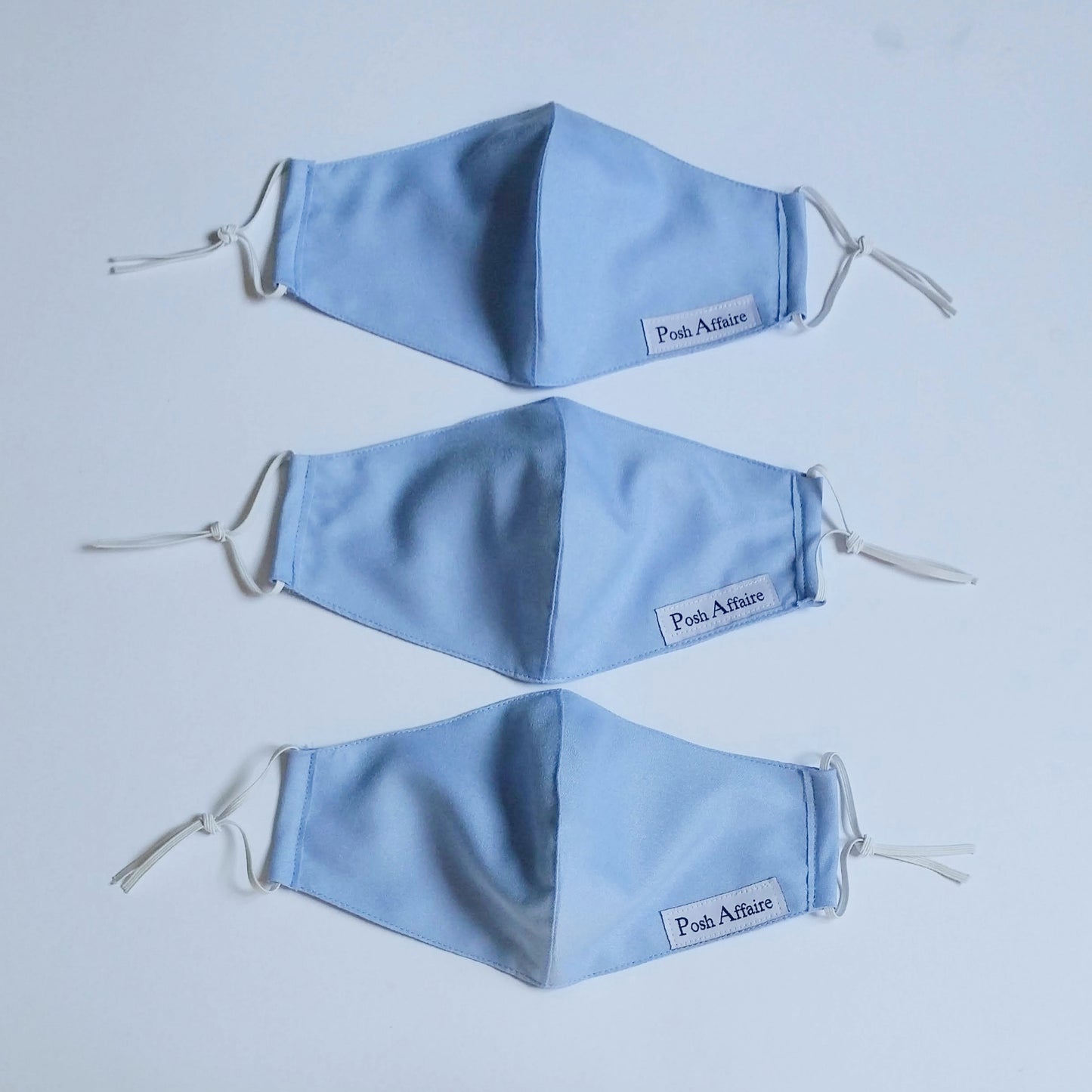 fabric face masks with elastic ear loops | baby blue | set of 3