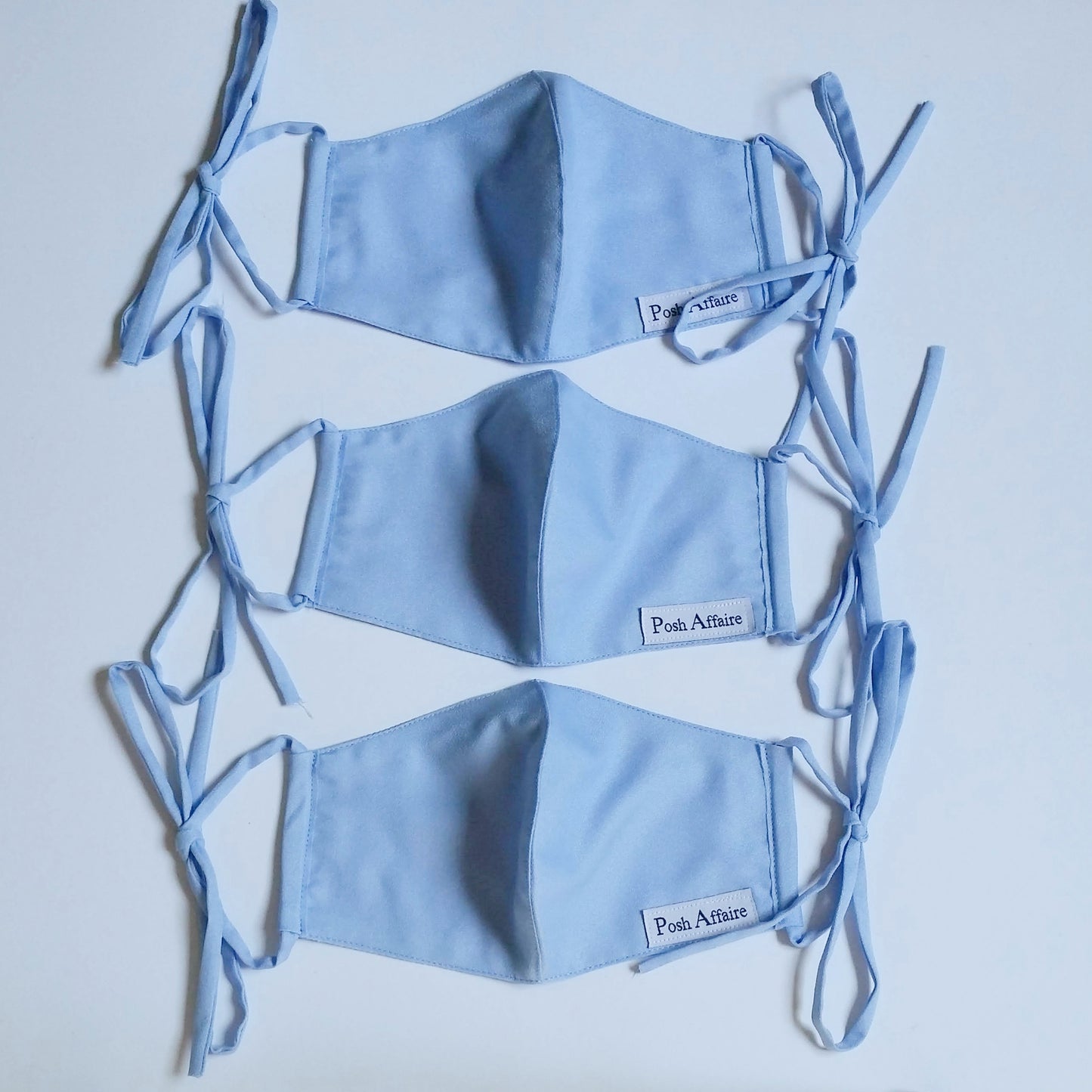 fabric face masks with matching straps | baby blue | set of 3 | posh affaires
