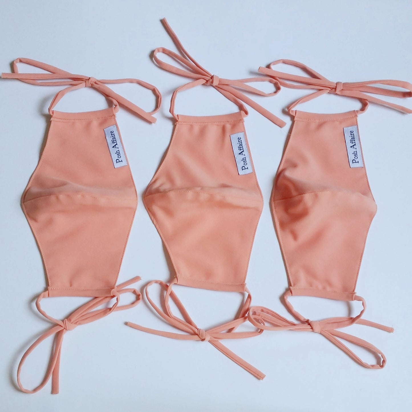 fabric face masks with matching straps | peach | set of 3 | posh affaires