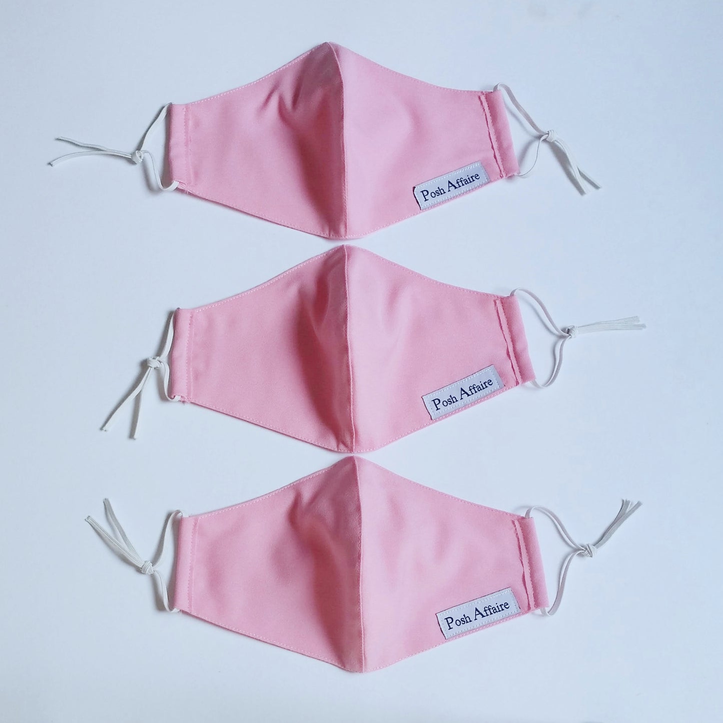 fabric face masks with elastic ear loops | baby pink | set of 3