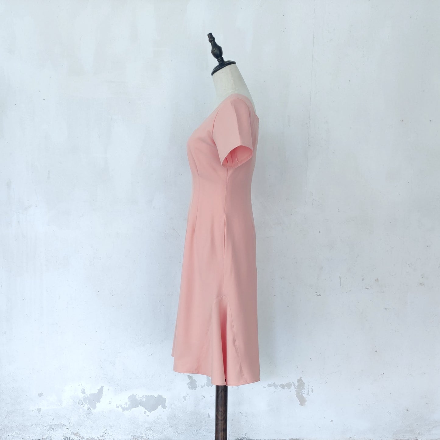 square neckline fit and flare midi dress | peach | posh affaires