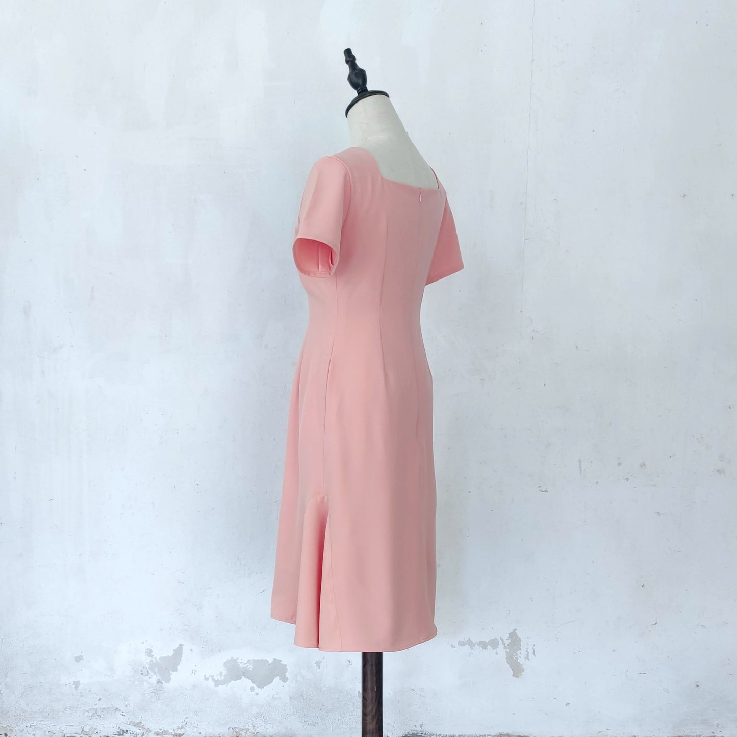 square neckline fit and flare midi dress | peach | posh affaires