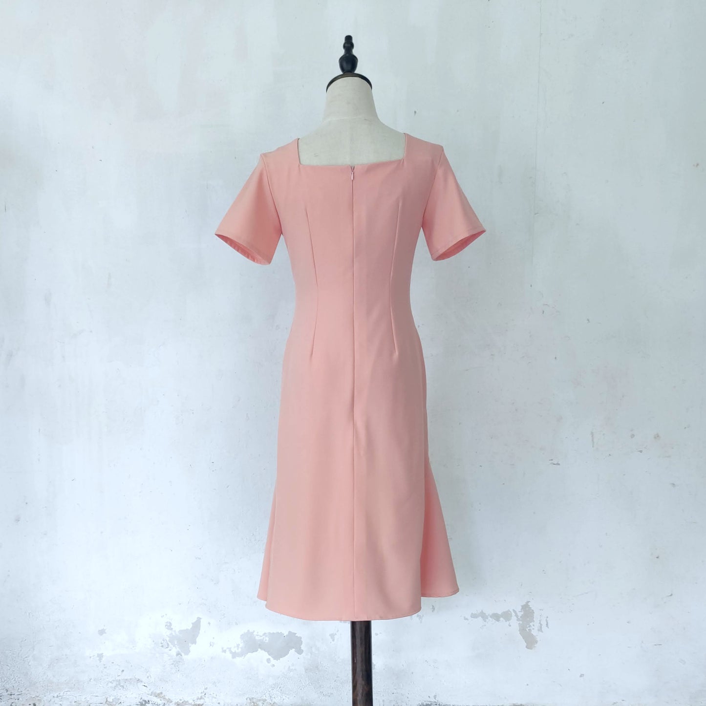 square neckline fit and flare midi dress | peach | posh affaires