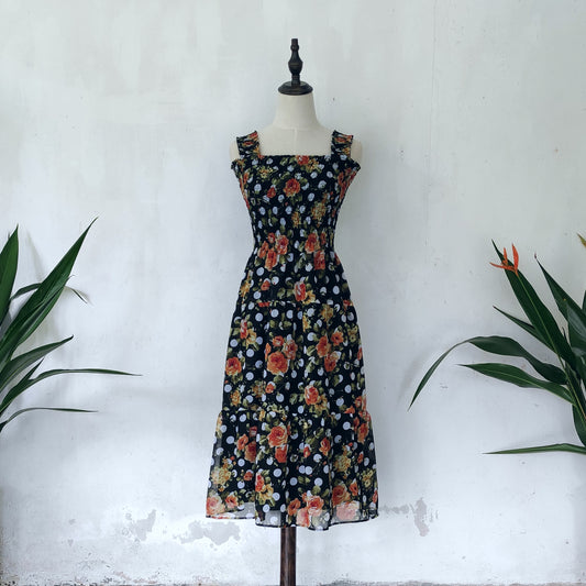 floral midi dress | black | posh affaires