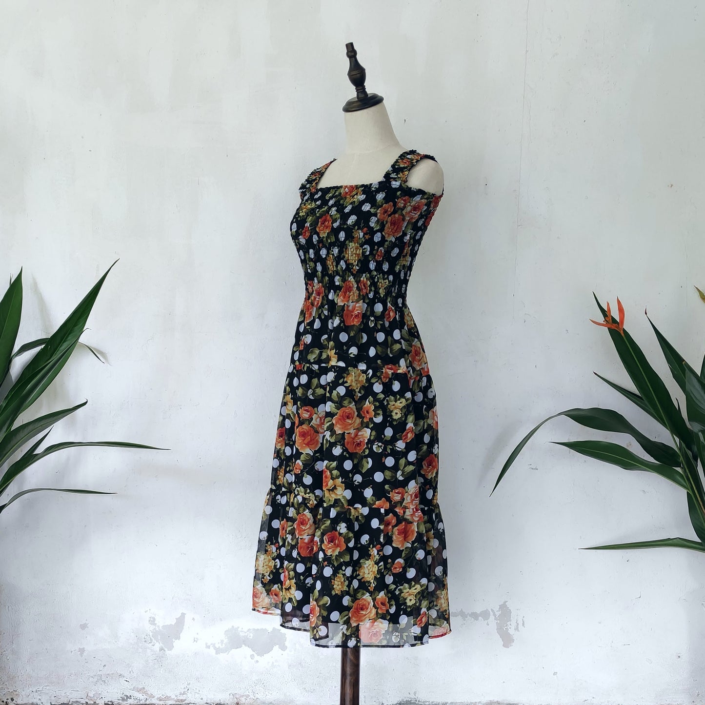 floral midi dress | black | posh affaires