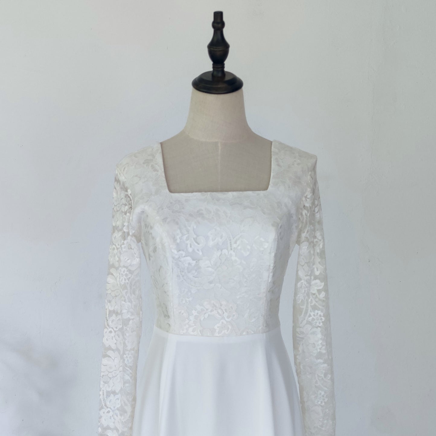 long sleeve A-line wedding dress with train - off white | posh affaires