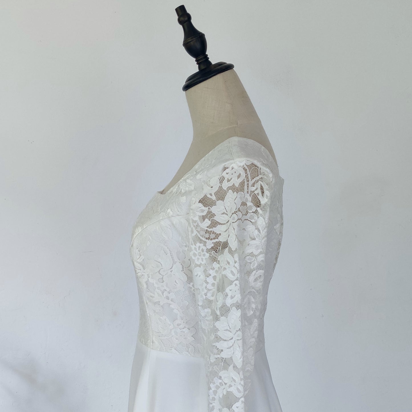 long sleeve A-line wedding dress with train - off white | posh affaires