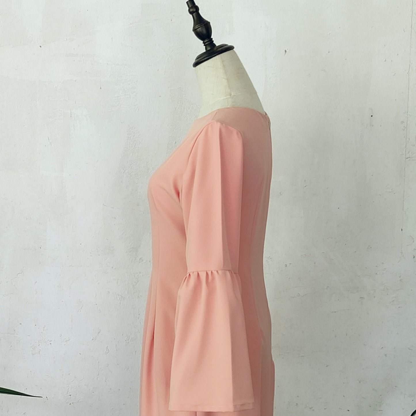trumpet sleeve midi dress | peach | posh affaires