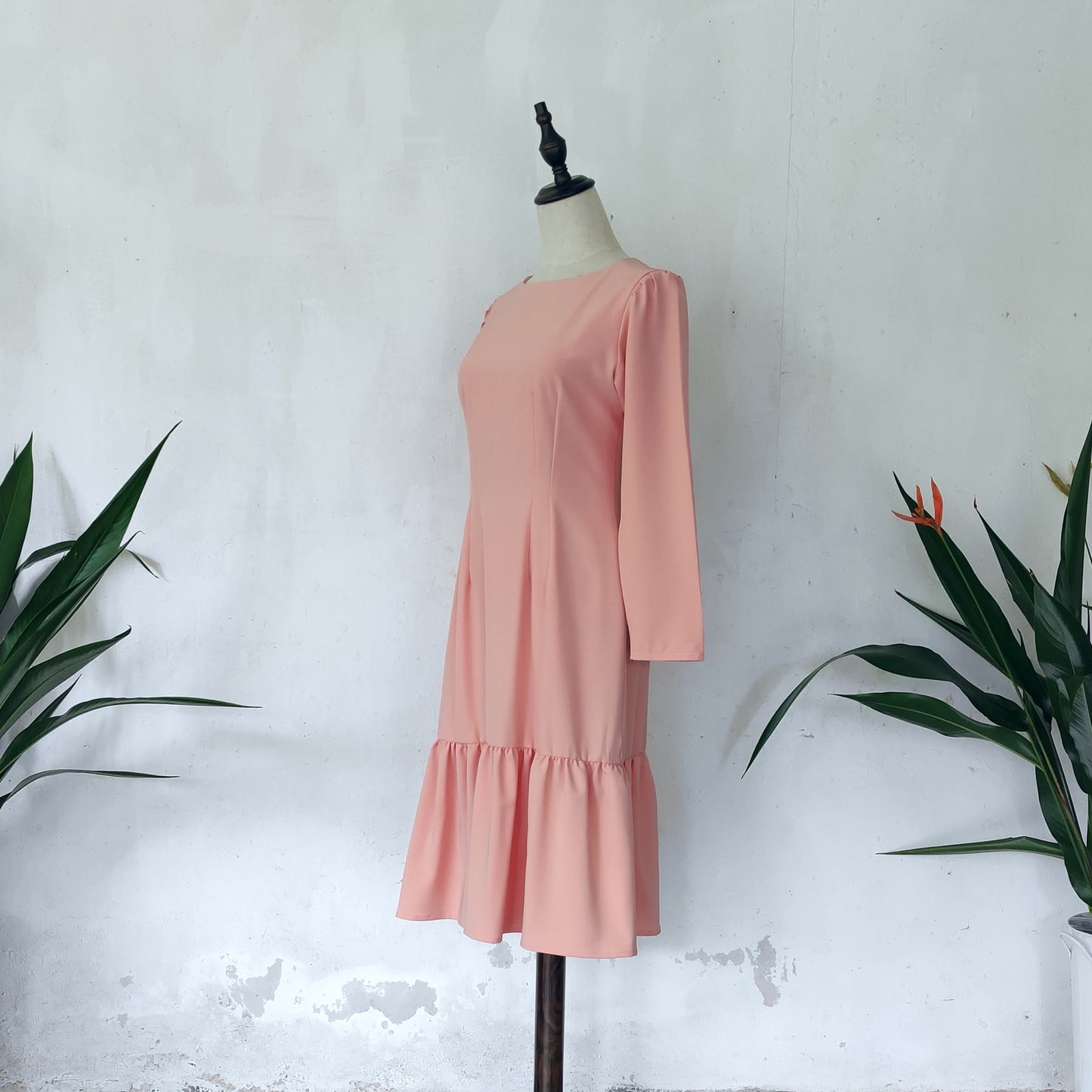long sleeve midi dress | peach | posh affaires