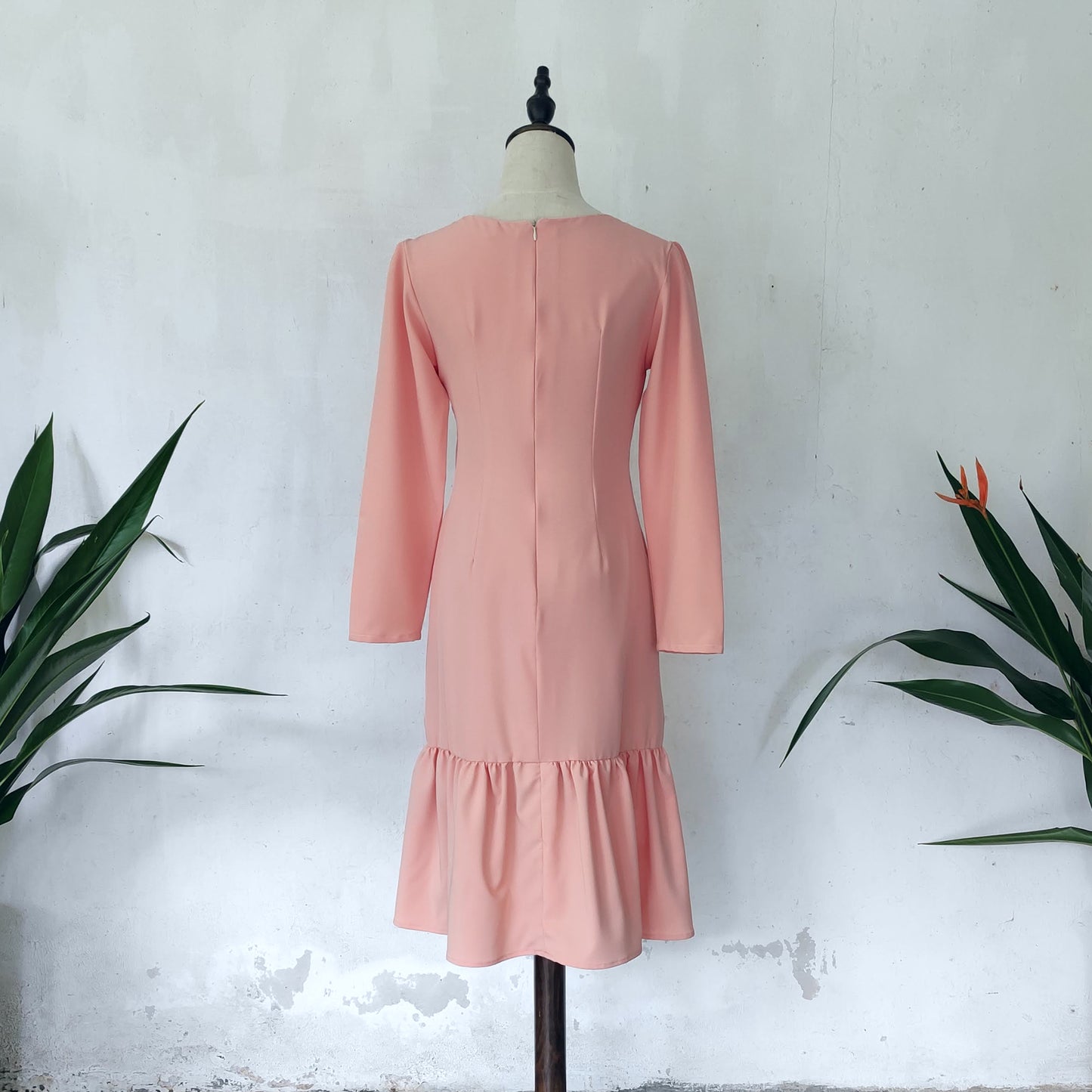 long sleeve midi dress | peach | posh affaires