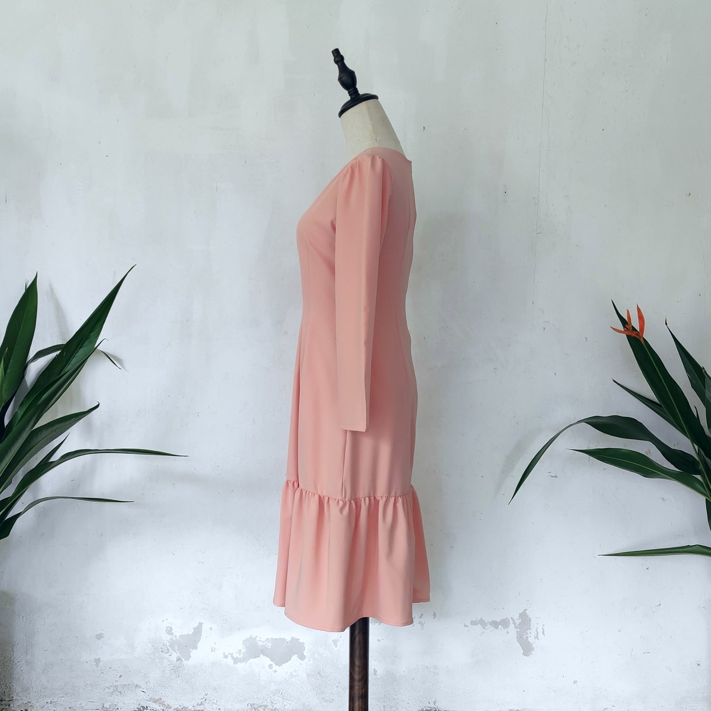 long sleeve midi dress | peach | posh affaires
