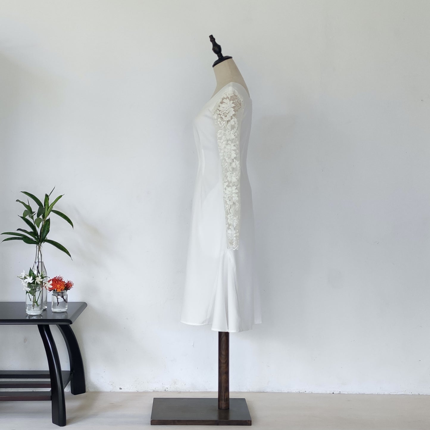 long sleeve midi wedding dress - off white | posh affaires