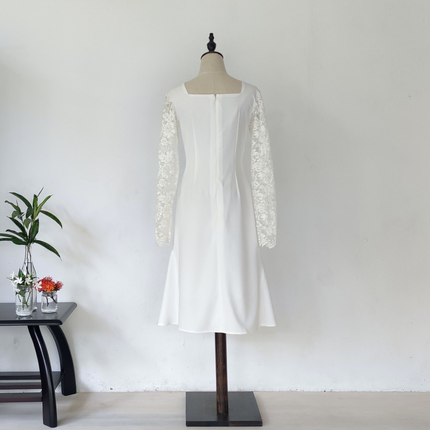 long sleeve midi wedding dress - off white | posh affaires