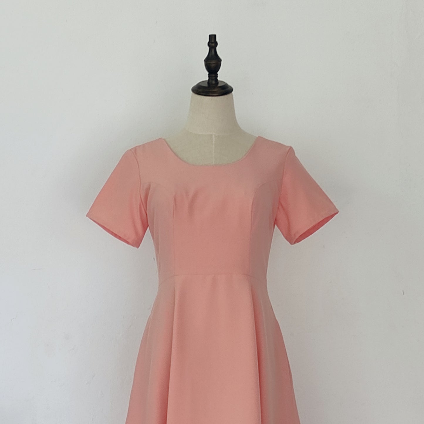 short sleeve fit and flare midi dress - peach | posh affaires