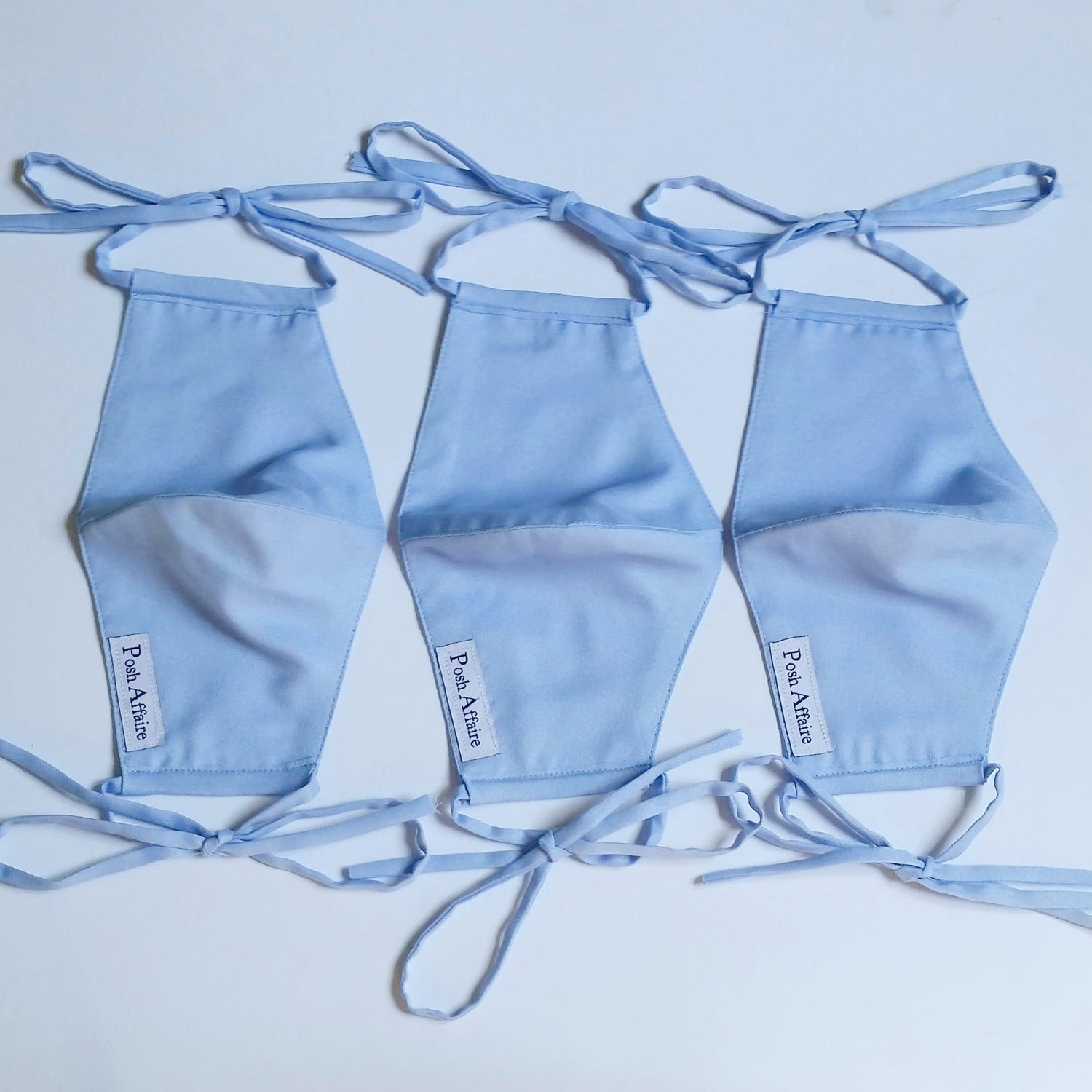 fabric face masks with matching straps | baby blue | set of 3 | posh affaires