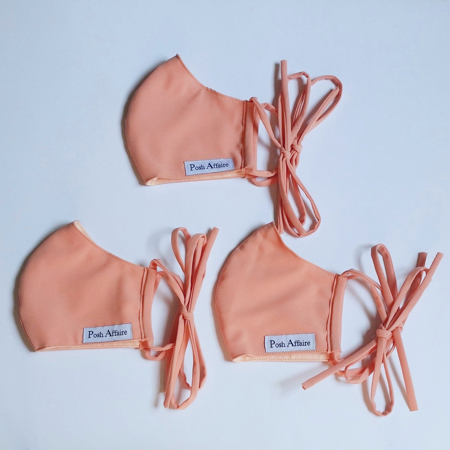 fabric face masks with matching straps | peach | set of 3 | posh affaires