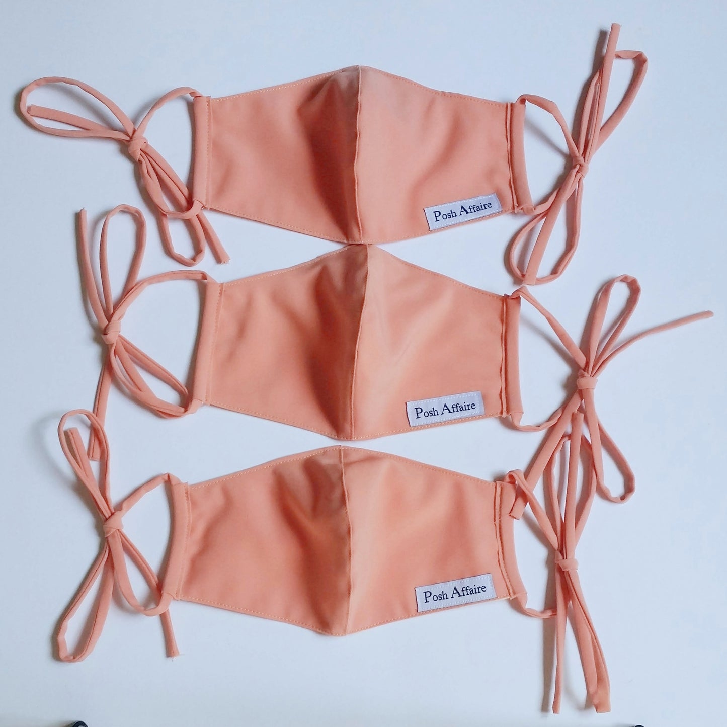 fabric face masks with matching straps | peach | set of 3 | posh affaires