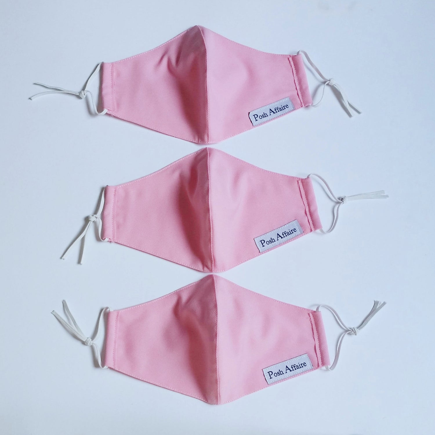 fabric face masks with elastic ear loops | baby pink | set of 3