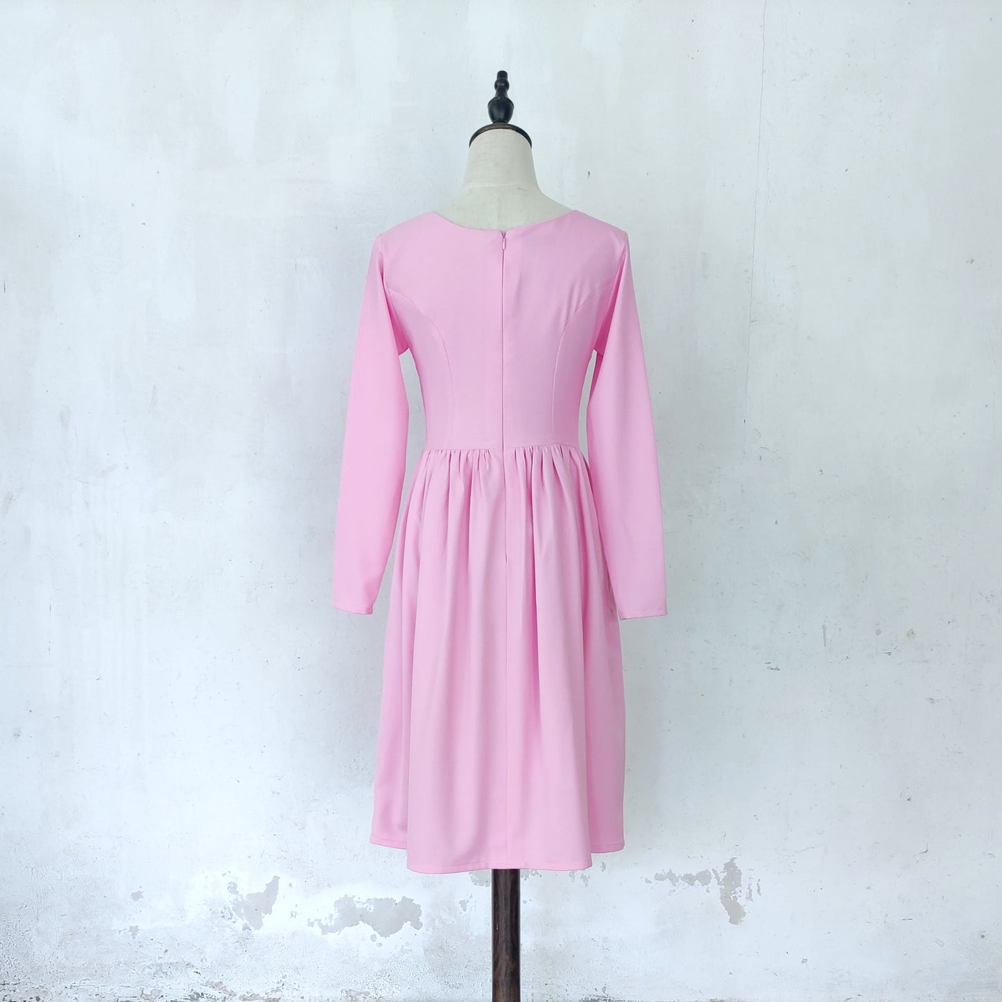 Scoop Neck Long Sleeve Dress - Baby Pink | POSH AFFAIRES