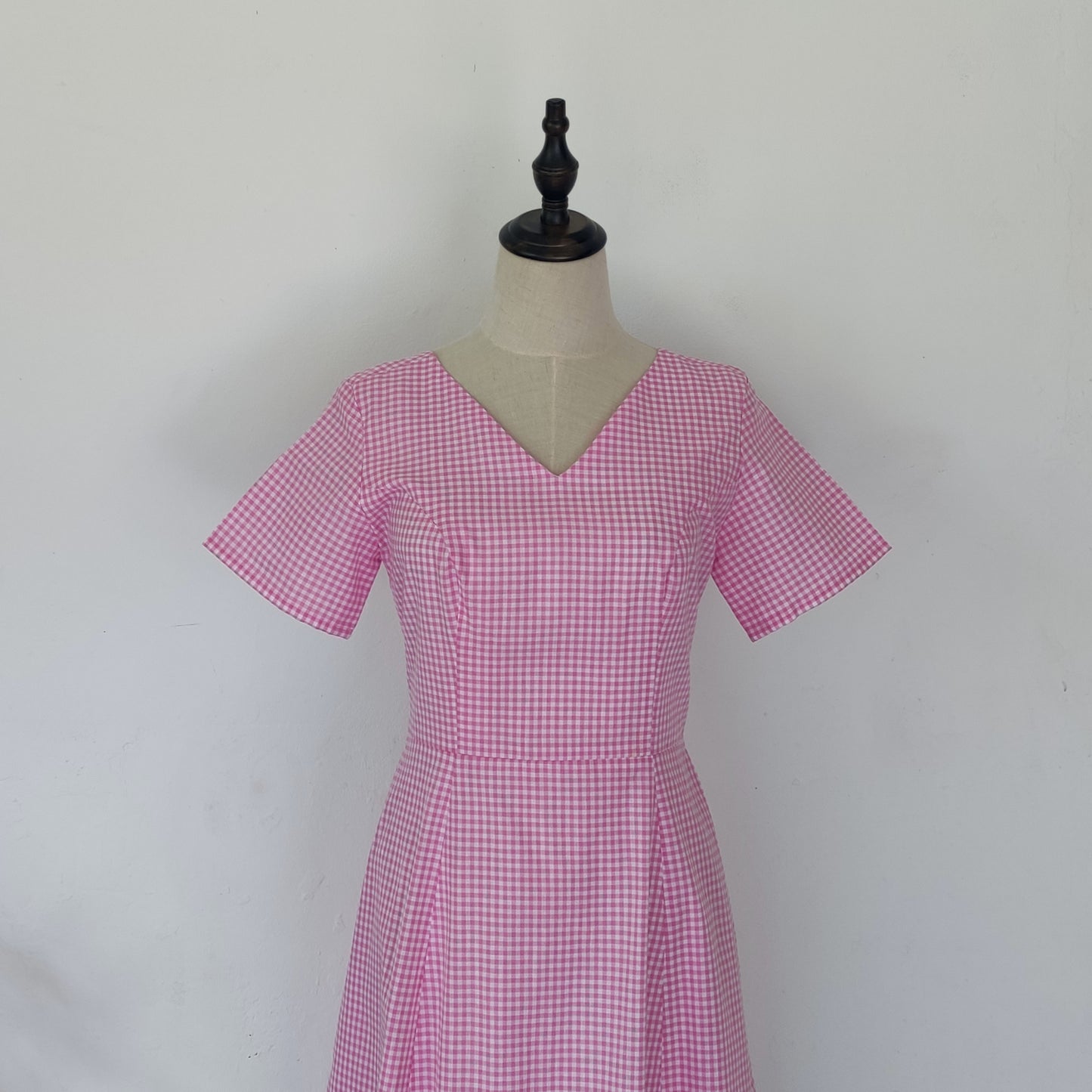 fit and flare gingham midi dress - baby pink | posh affaires