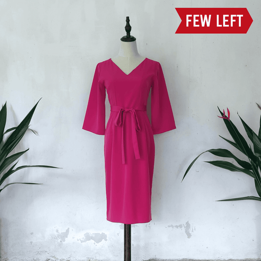 V-neck kimono sleeve pencil midi dress in fuchsia | posh affaires