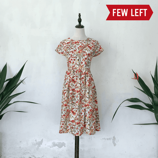 cap sleeve floral midi dress | off white | posh affaires