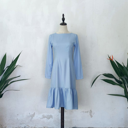 long sleeve midi dress | baby blue | posh affaires