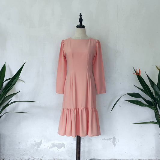 long sleeve midi dress | peach | posh affaires