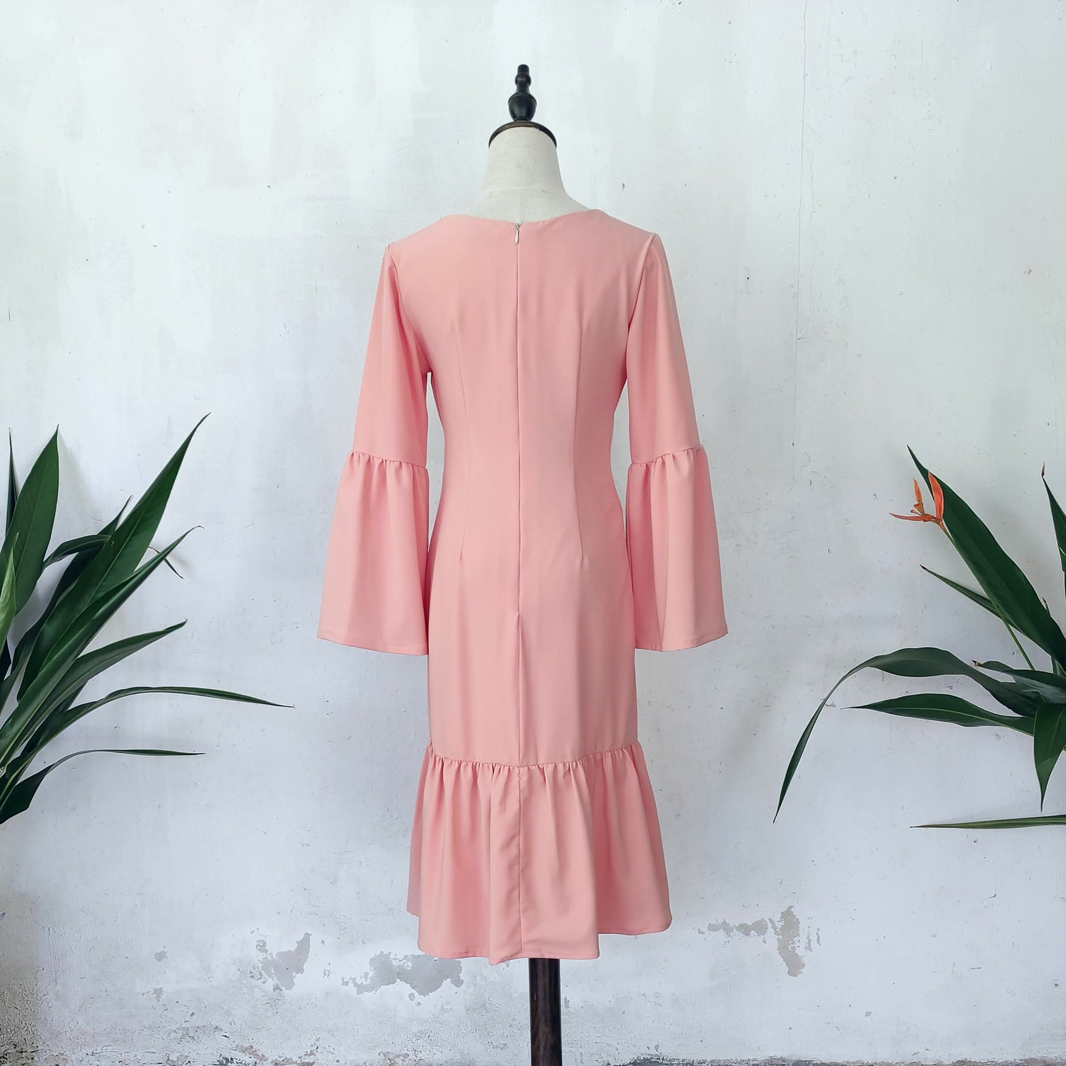 Long Sleeve Dress | Peach | POSH AFFAIRES